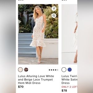 Lulus Alluring Love White and Beige Lace Trumpet Hem Midi Dress